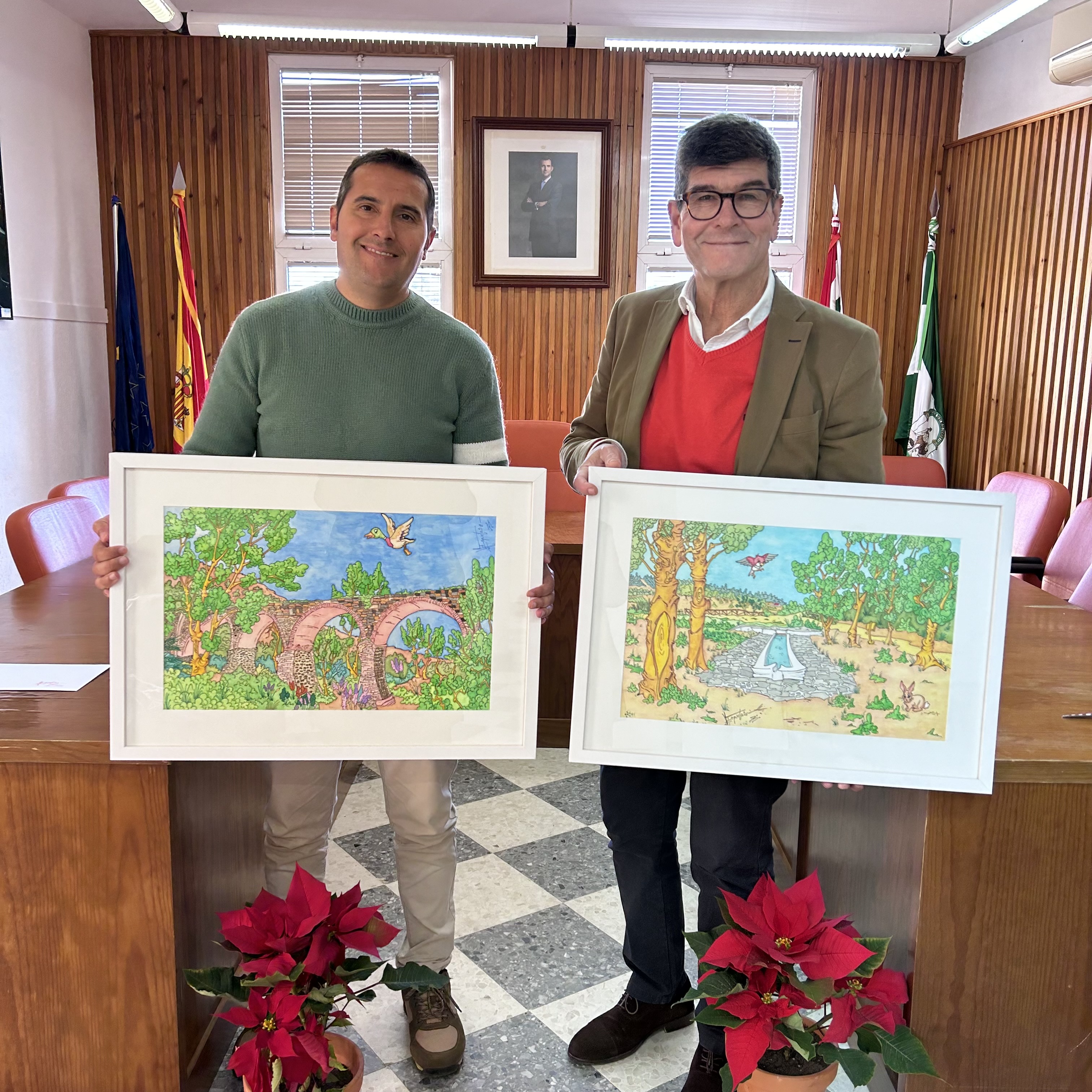 Andrés Espuelas entrega cuadros al Ayuntamiento de VVa de Castillejos